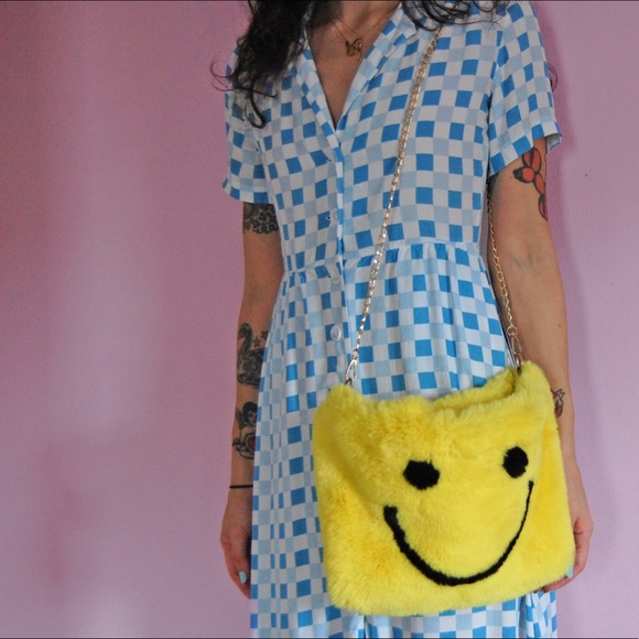 A Shop Of Things SMILEY SMILE YELLOW FAUX FUR BAG HANDBAG PURSE - Picture 6 of 6